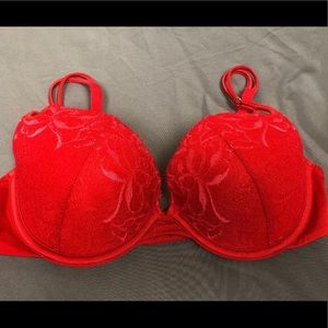 Lily of France Bra 34C 34 C Red push up sexy lace